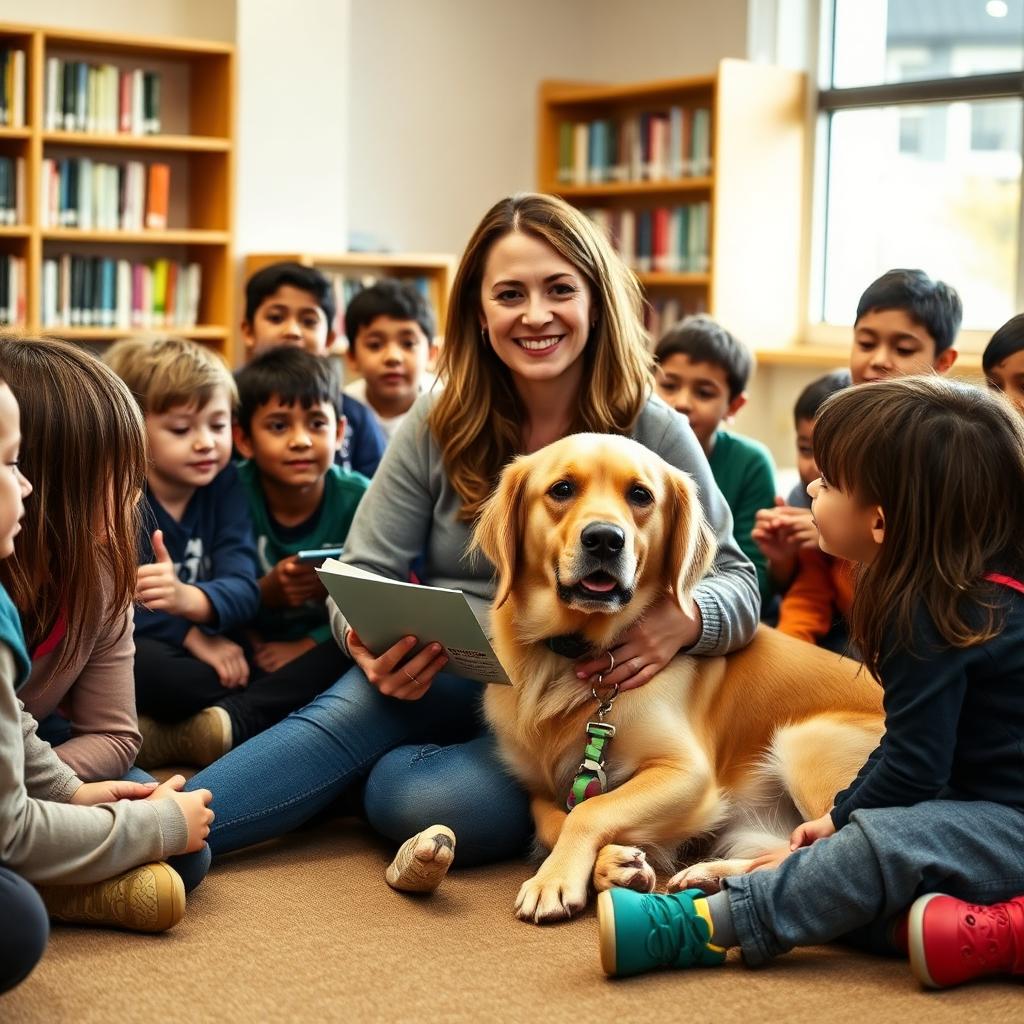 A School Therapy Dog providing calm companionship to primary school children