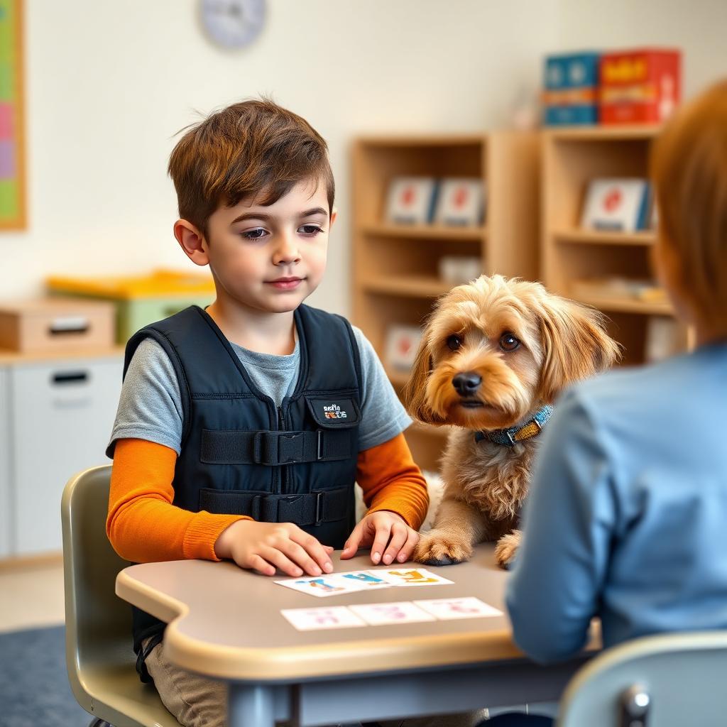 Therapy dog supporting SEND student with autism and sensory regulation in UK school