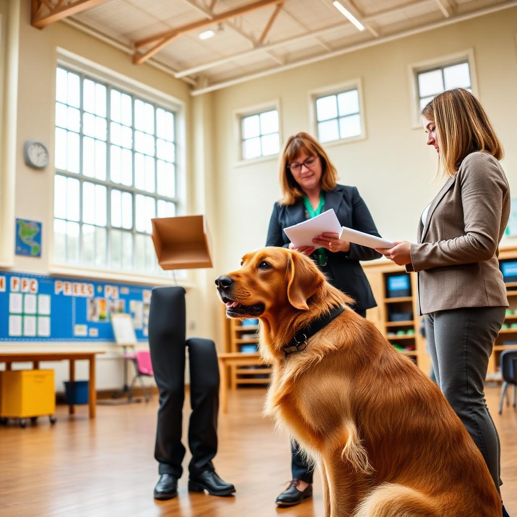 Termly assessment visit building foundation behaviours for a school therapy dog
