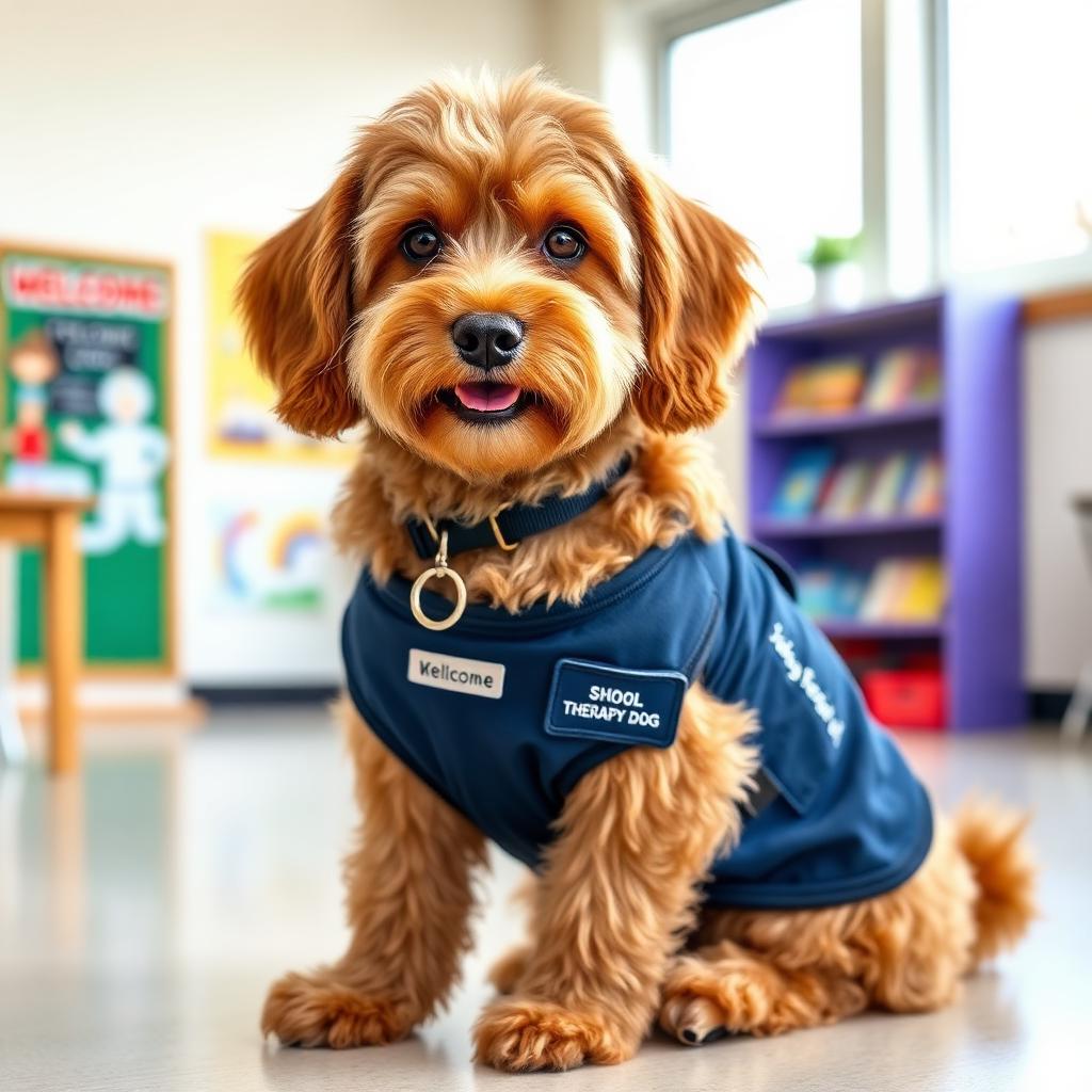 Visiting school therapy dog Skye spending time with primary school children